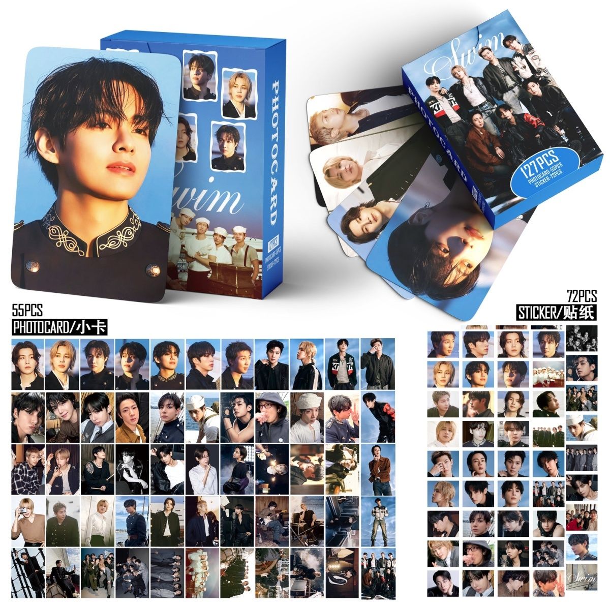 BTS SWIM PHOTOCARDS 127 PCS (55 cards+72stickers)